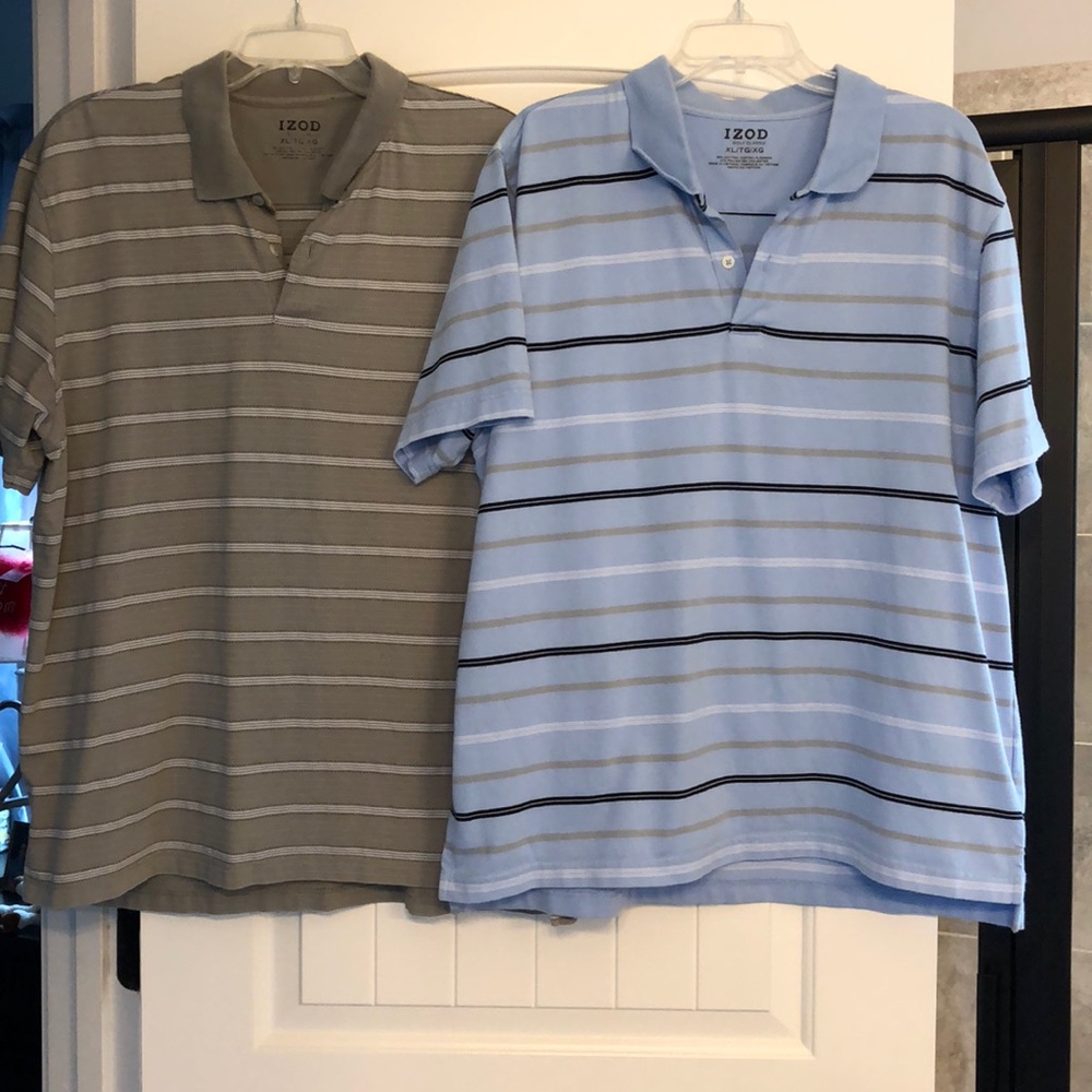 2 Izod Polo‎ Shirts Men's Size XL Gray Striped Blue Striped Short Sleeve Golf